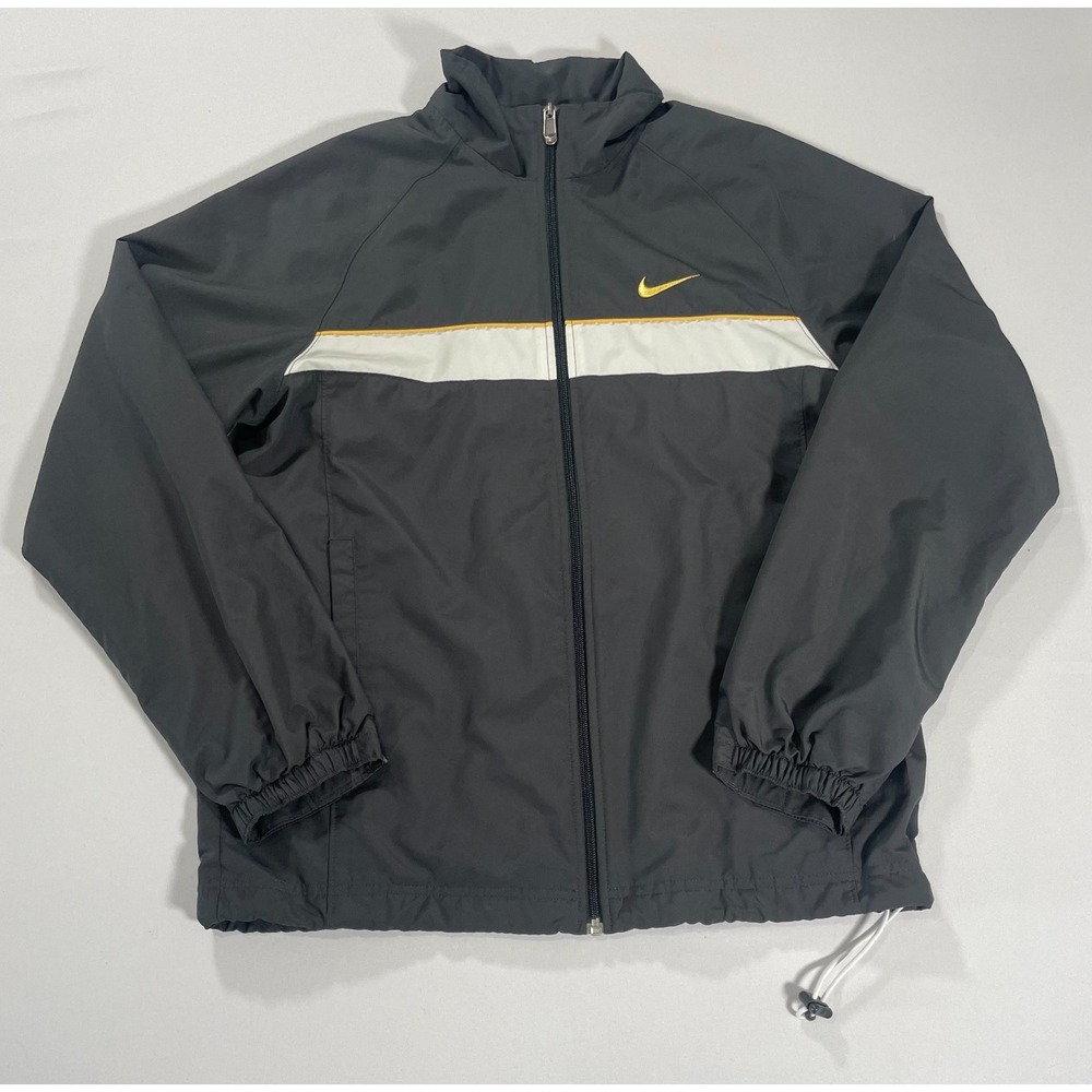 VTG Y2K Nike Track Jacket Mens M Black Lined Windbreaker Swoosh Logo Gray Tag